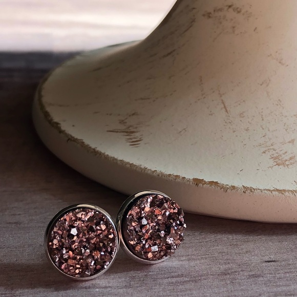 Rose Gold Chunky Druzy Silver Stud Earrings! - Picture 8 of 14